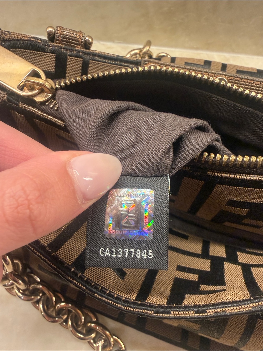 Fendi Black and Brown Zucca FF Logo Chain Shoulder Bag - Picture 11 of 12
